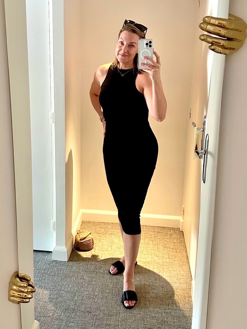Black Ribbed Tank Midi Dress - Size S